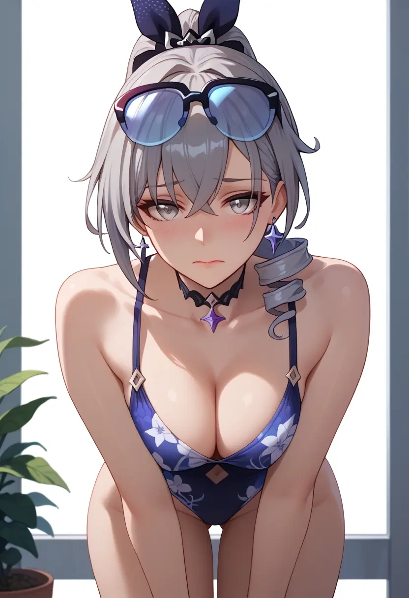 star rail,silver wolf,swimsuit,floral print  - 